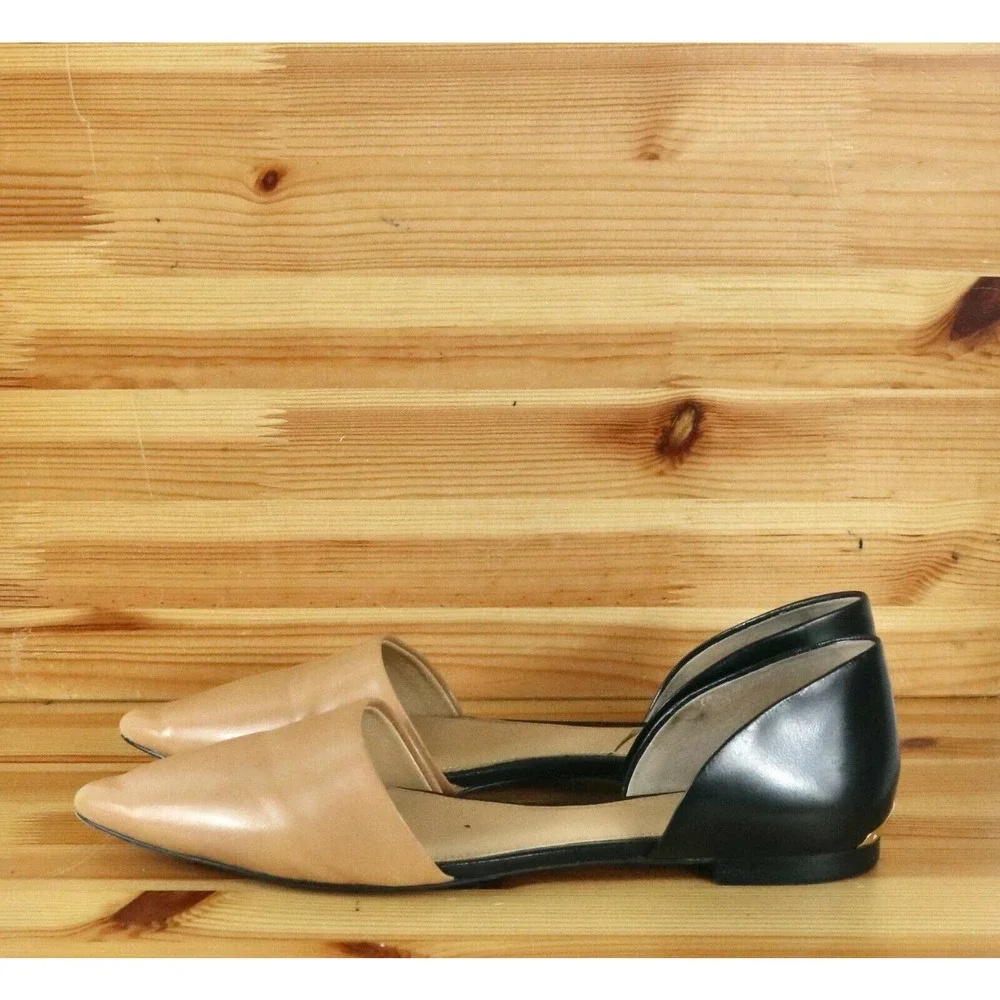 MICHAEL KORS Women's D'orsay Flats Slip Ons Leather Shoes Tan & Black 8M